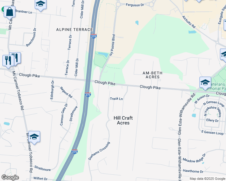 map of restaurants, bars, coffee shops, grocery stores, and more near 4230 Silver Streak Drive in Cincinnati
