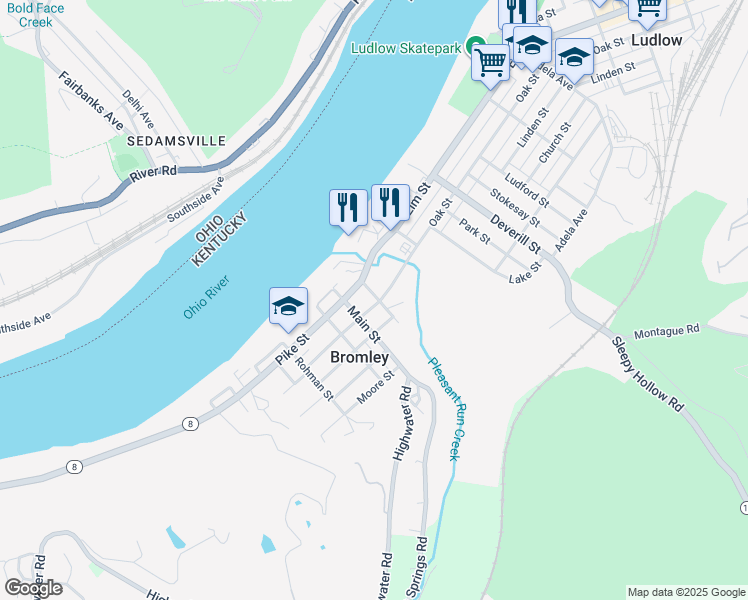 map of restaurants, bars, coffee shops, grocery stores, and more near 2 Shelby Street in Bromley