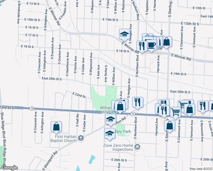 map of restaurants, bars, coffee shops, grocery stores, and more near 10402 East 20th Street South in Independence
