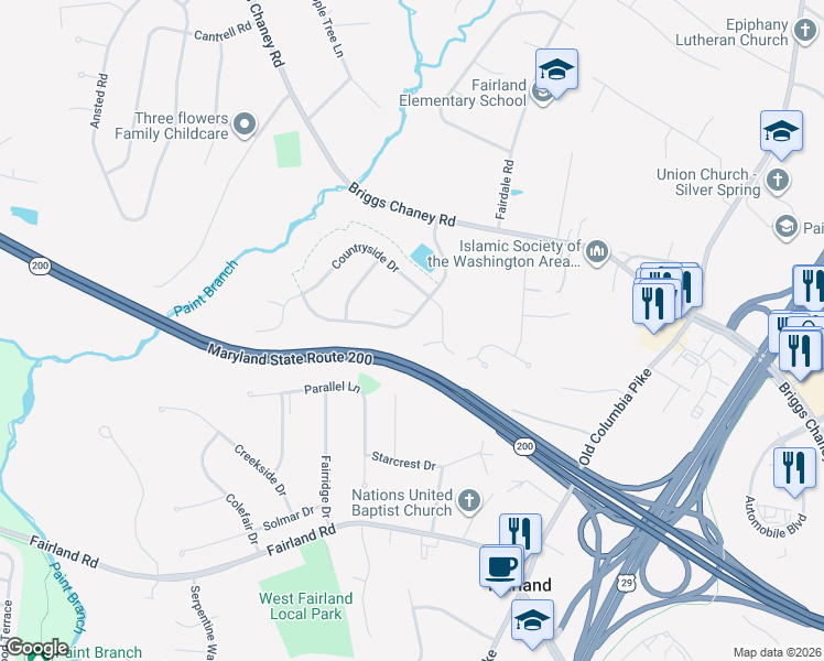 map of restaurants, bars, coffee shops, grocery stores, and more near 2329 Nees Lane in Silver Spring