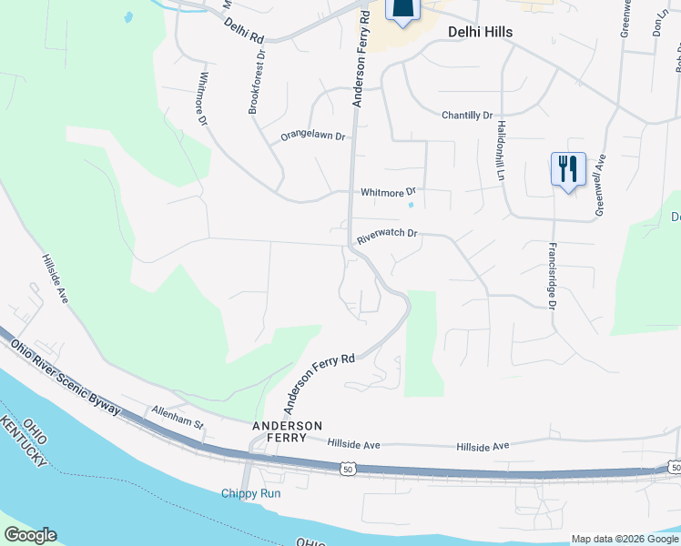 map of restaurants, bars, coffee shops, grocery stores, and more near 153 Palisades Point in Cincinnati
