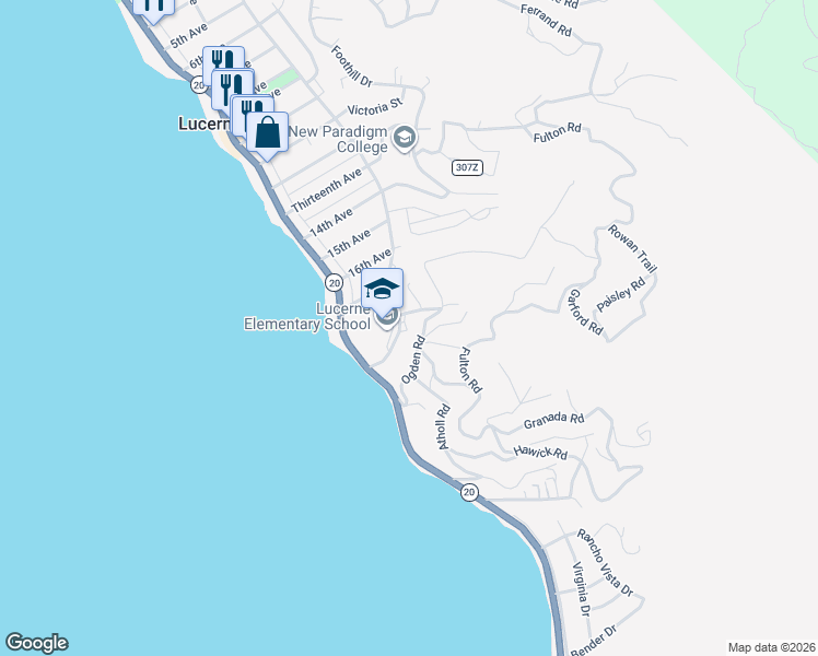map of restaurants, bars, coffee shops, grocery stores, and more near 3388 Country Club Drive in Lucerne