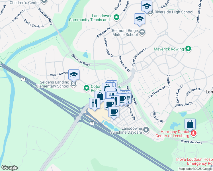 map of restaurants, bars, coffee shops, grocery stores, and more near 19213 Sweig Terrace in Leesburg