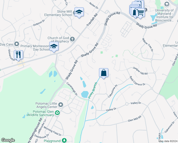 map of restaurants, bars, coffee shops, grocery stores, and more near 14005 Red Ash Way in Rockville