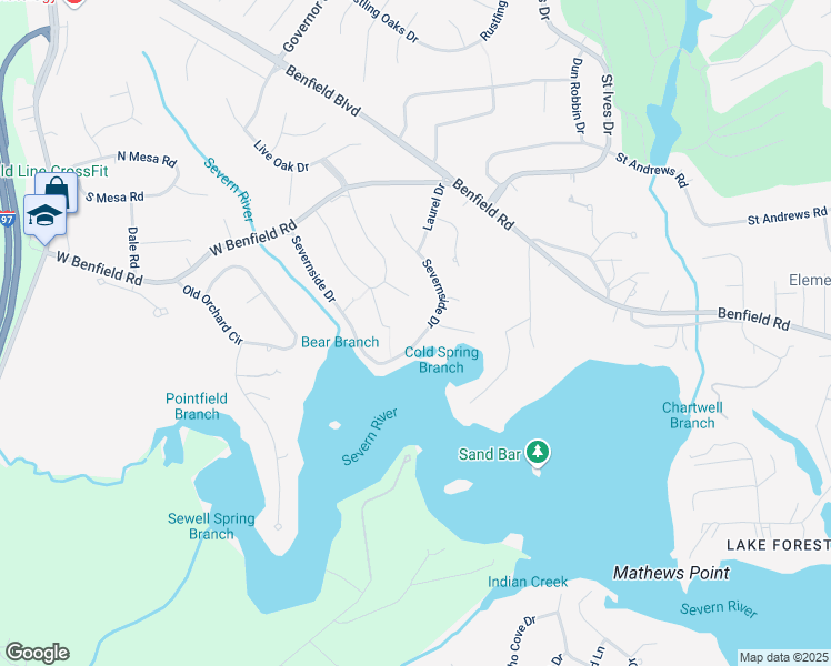 map of restaurants, bars, coffee shops, grocery stores, and more near 436 Severnside Drive in Severna Park