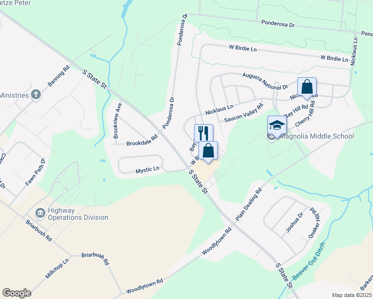 map of restaurants, bars, coffee shops, grocery stores, and more near 57 Bay Hill Lane in Magnolia