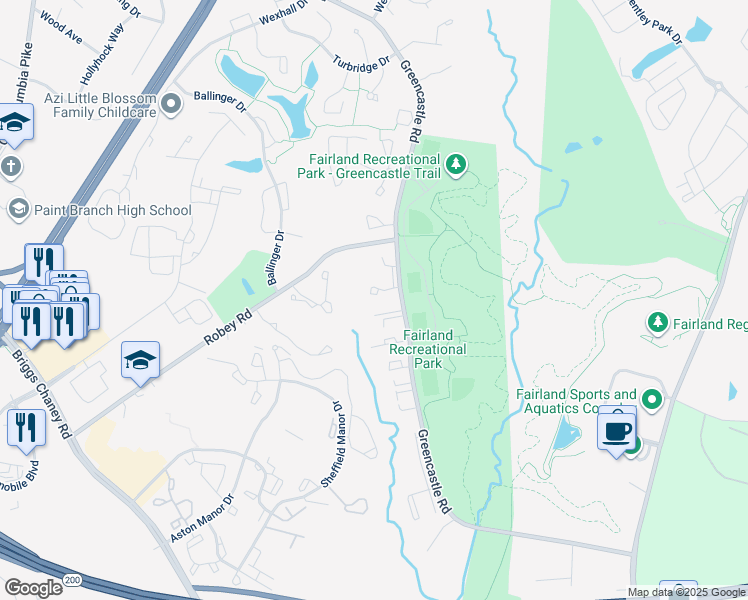 map of restaurants, bars, coffee shops, grocery stores, and more near 3815 Lansdale Court in Burtonsville