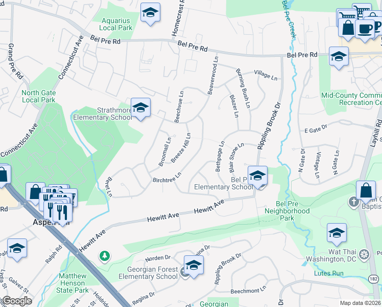 map of restaurants, bars, coffee shops, grocery stores, and more near in Silver Spring