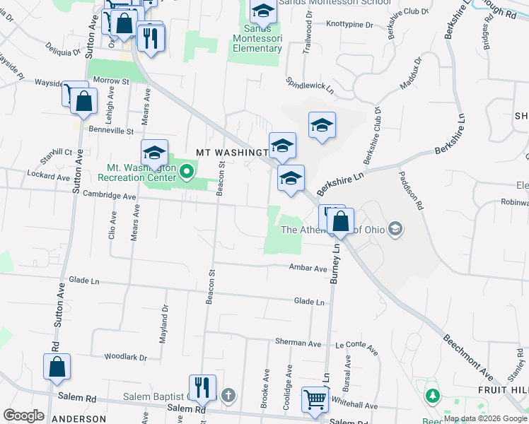 map of restaurants, bars, coffee shops, grocery stores, and more near 1651 Brachman Avenue in Cincinnati