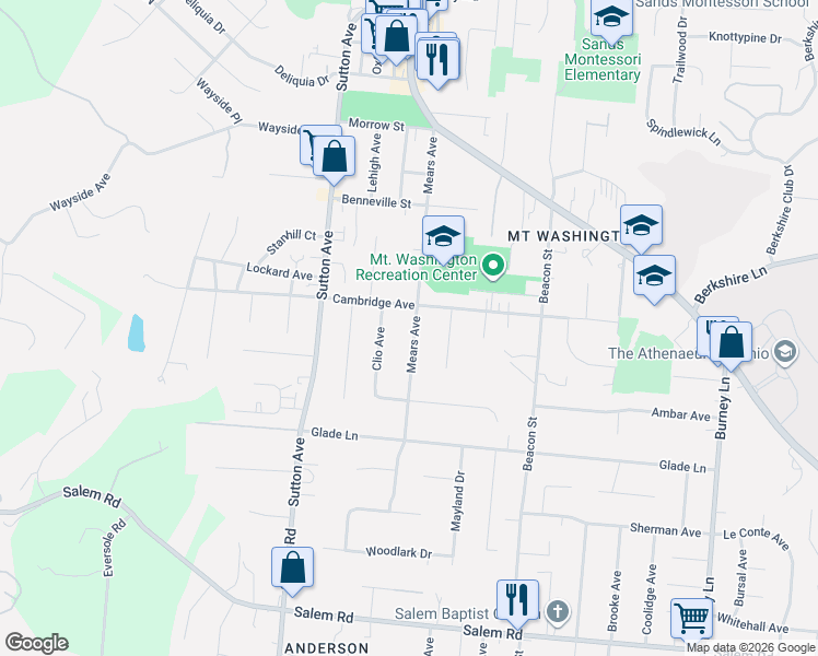 map of restaurants, bars, coffee shops, grocery stores, and more near 1649 Mears Avenue in Cincinnati