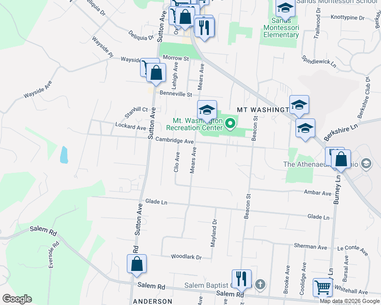 map of restaurants, bars, coffee shops, grocery stores, and more near 1649 Mears Avenue in Cincinnati