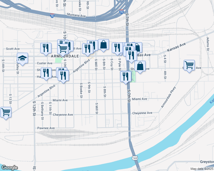 map of restaurants, bars, coffee shops, grocery stores, and more near 761 Osage Avenue in Kansas City