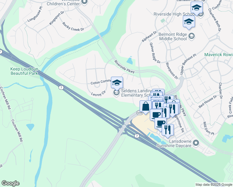 map of restaurants, bars, coffee shops, grocery stores, and more near 43345 Coton Commons Drive in Leesburg