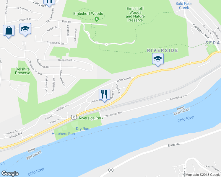 map of restaurants, bars, coffee shops, grocery stores, and more near 355 Lilienthal Street in Cincinnati