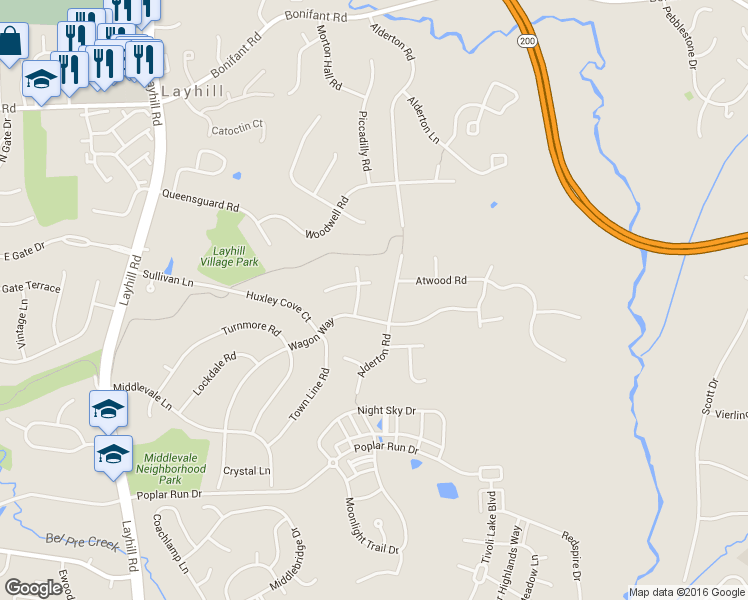 map of restaurants, bars, coffee shops, grocery stores, and more near 13909 Yellowknife Lane in Silver Spring