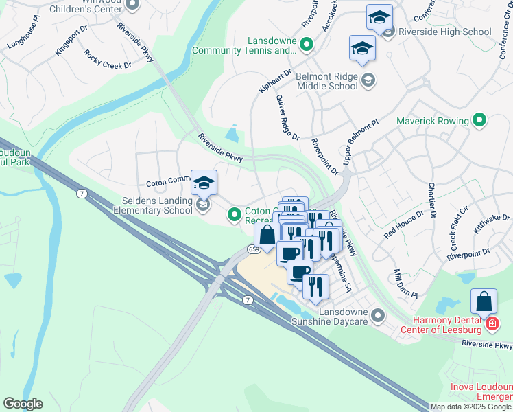 map of restaurants, bars, coffee shops, grocery stores, and more near 43403 Coton Commons Drive in Leesburg