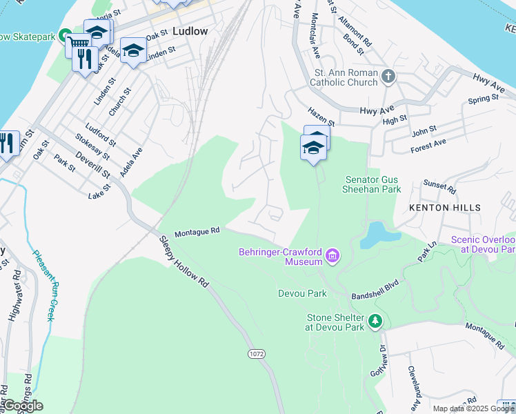 map of restaurants, bars, coffee shops, grocery stores, and more near 622 Rivers Breeze Drive in Ludlow