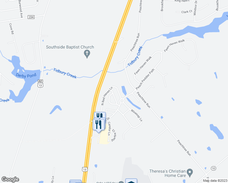 map of restaurants, bars, coffee shops, grocery stores, and more near 126 Cresthaven Lane in Dover