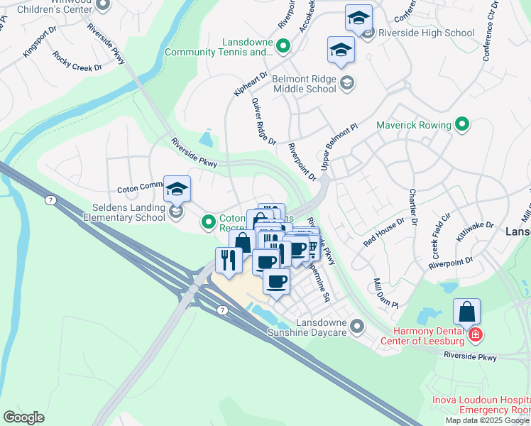 map of restaurants, bars, coffee shops, grocery stores, and more near 19212 Sweig Terrace in Leesburg