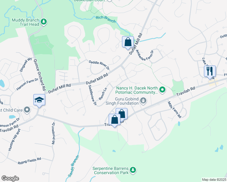 map of restaurants, bars, coffee shops, grocery stores, and more near 13985 Saddleview Drive in North Potomac