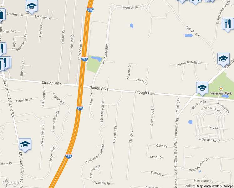 map of restaurants, bars, coffee shops, grocery stores, and more near 721 Clough Pike in Cincinnati