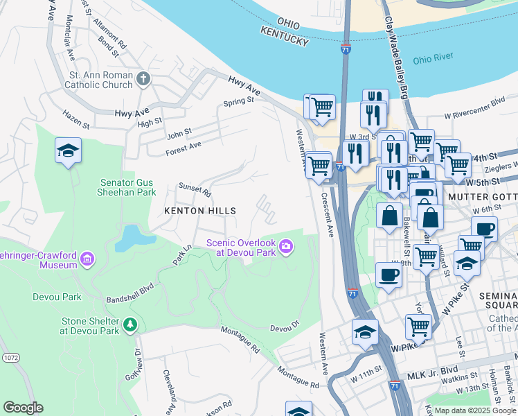 map of restaurants, bars, coffee shops, grocery stores, and more near 114 Winding Way in Covington