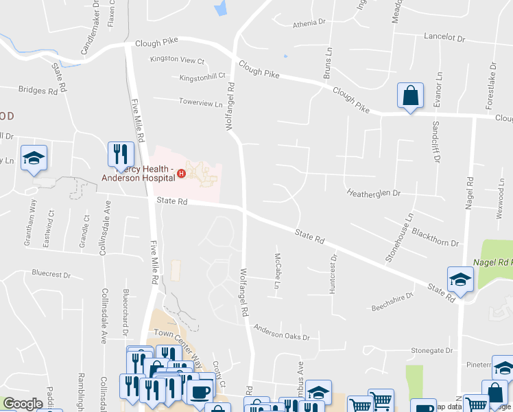 map of restaurants, bars, coffee shops, grocery stores, and more near 1756 Rusticwood Lane in Cincinnati