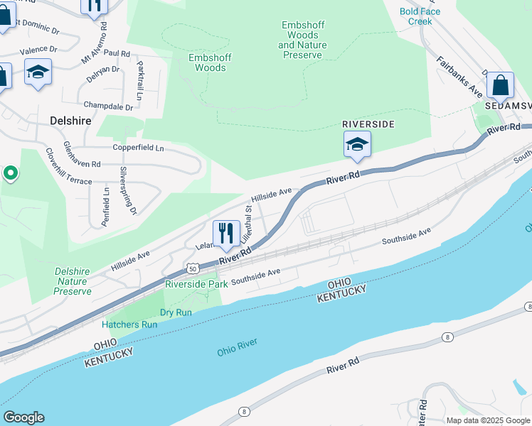 map of restaurants, bars, coffee shops, grocery stores, and more near 402 Ingalls Street in Cincinnati