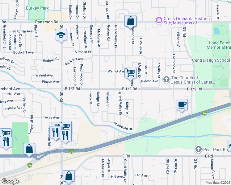 map of restaurants, bars, coffee shops, grocery stores, and more near 3041 East 1/2 Road in Grand Junction