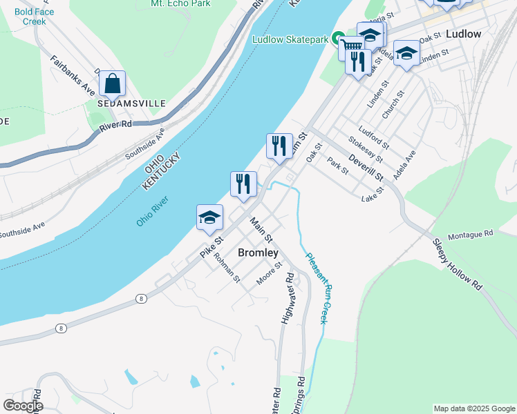 map of restaurants, bars, coffee shops, grocery stores, and more near 2 Shelby Street in Bromley