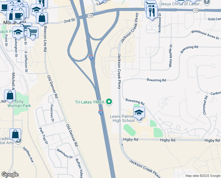 map of restaurants, bars, coffee shops, grocery stores, and more near 17360 Jackson Creek Pkwy in Monument