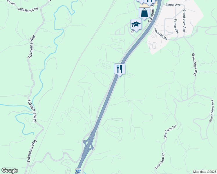 map of restaurants, bars, coffee shops, grocery stores, and more near 1364 Sherwood Court in Colfax