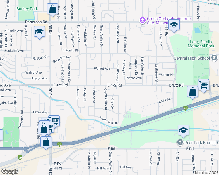 map of restaurants, bars, coffee shops, grocery stores, and more near 3049 East 1/2 Road in Grand Junction
