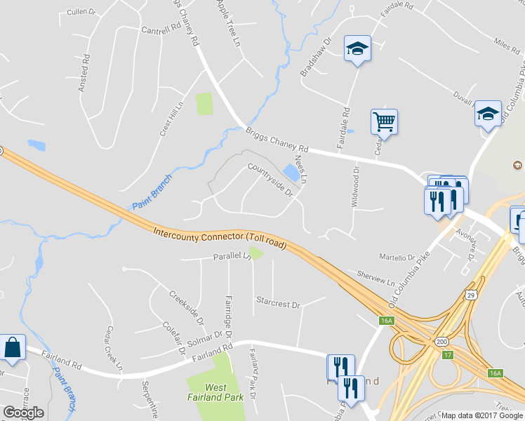 map of restaurants, bars, coffee shops, grocery stores, and more near 2312 Nees Lane in Silver Spring