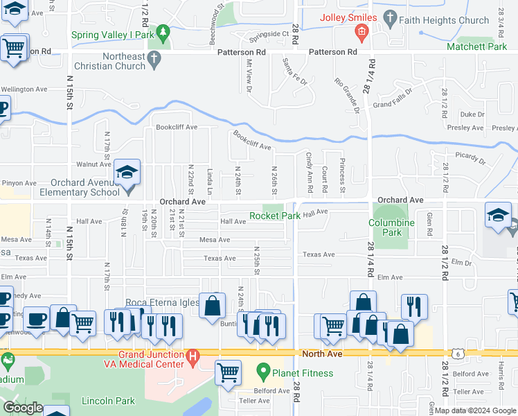 map of restaurants, bars, coffee shops, grocery stores, and more near in Grand Junction