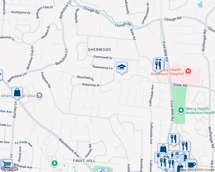 map of restaurants, bars, coffee shops, grocery stores, and more near 1794 Kingsway Court in Cincinnati