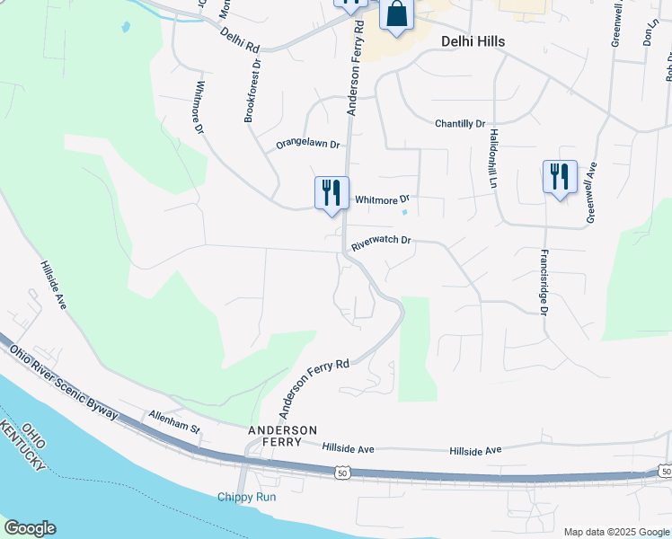 map of restaurants, bars, coffee shops, grocery stores, and more near 153 Palisades Point in Cincinnati