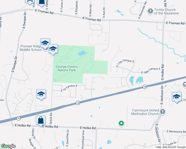 map of restaurants, bars, coffee shops, grocery stores, and more near 1919 South Powahatan Court in Independence