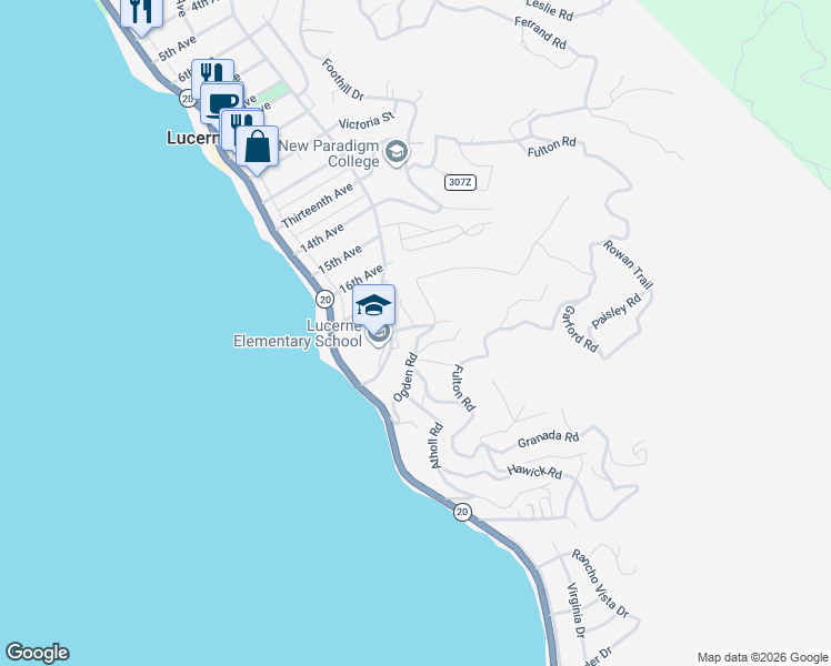 map of restaurants, bars, coffee shops, grocery stores, and more near 3388 Country Club Drive in Lucerne