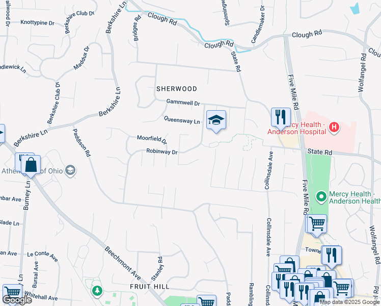 map of restaurants, bars, coffee shops, grocery stores, and more near 1794 Kingsway Court in Cincinnati