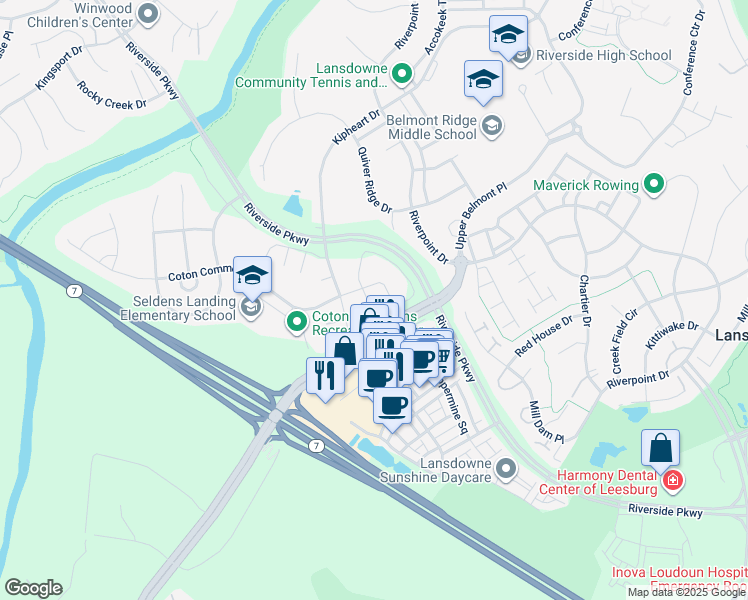 map of restaurants, bars, coffee shops, grocery stores, and more near 19204 Sweig Terrace in Leesburg
