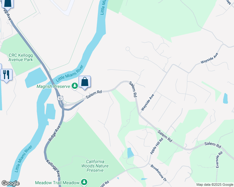map of restaurants, bars, coffee shops, grocery stores, and more near 5151 Salem Road in Cincinnati