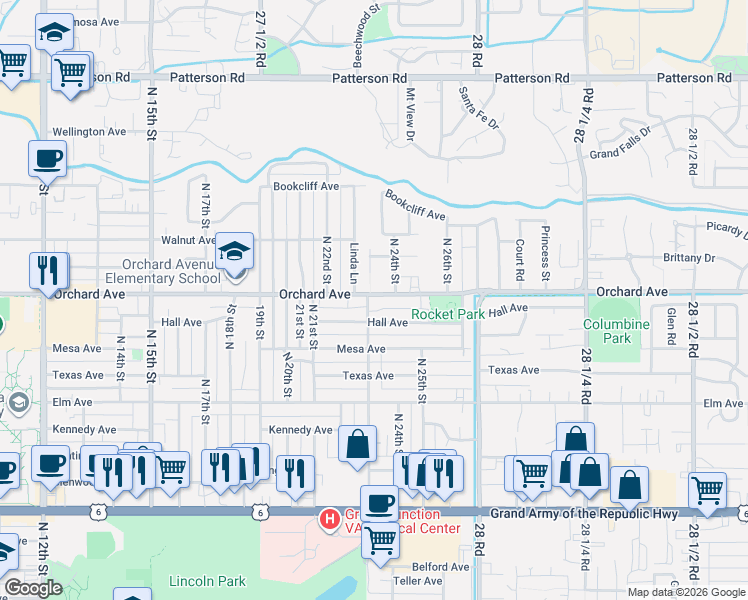 map of restaurants, bars, coffee shops, grocery stores, and more near 1801-1821 North 23rd Street in Grand Junction