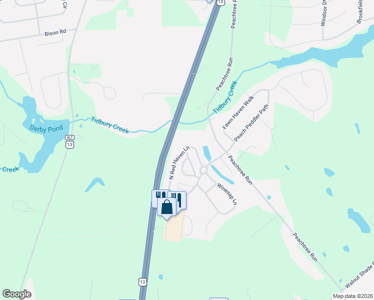 map of restaurants, bars, coffee shops, grocery stores, and more near 126 Cresthaven Lane in Dover