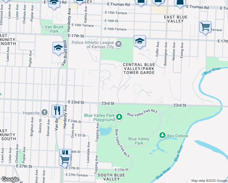 map of restaurants, bars, coffee shops, grocery stores, and more near 2190 Wheeling Avenue in Kansas City