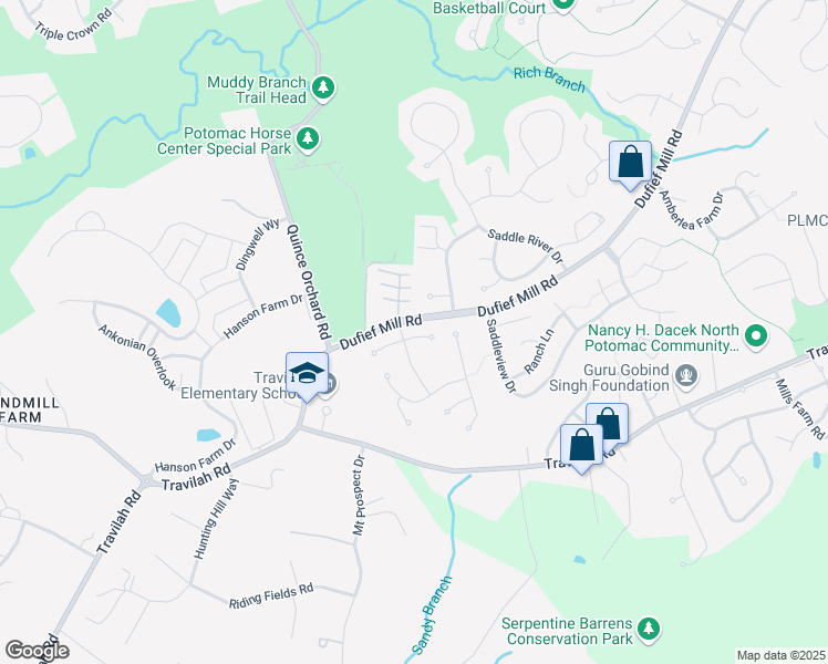 map of restaurants, bars, coffee shops, grocery stores, and more near 11817 Riding Loop Terrace in North Potomac