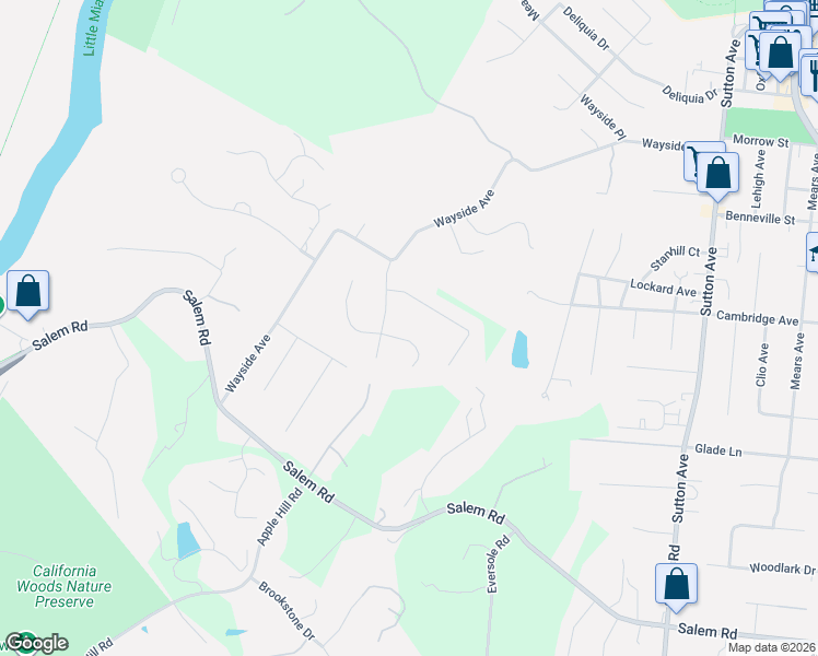 map of restaurants, bars, coffee shops, grocery stores, and more near 5740 Shady Hollow Lane in Cincinnati