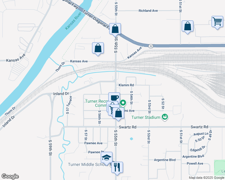 map of restaurants, bars, coffee shops, grocery stores, and more near 5508 Osage Avenue in Kansas City
