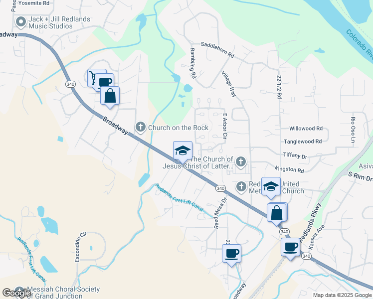 map of restaurants, bars, coffee shops, grocery stores, and more near 2200 Broadway in Grand Junction