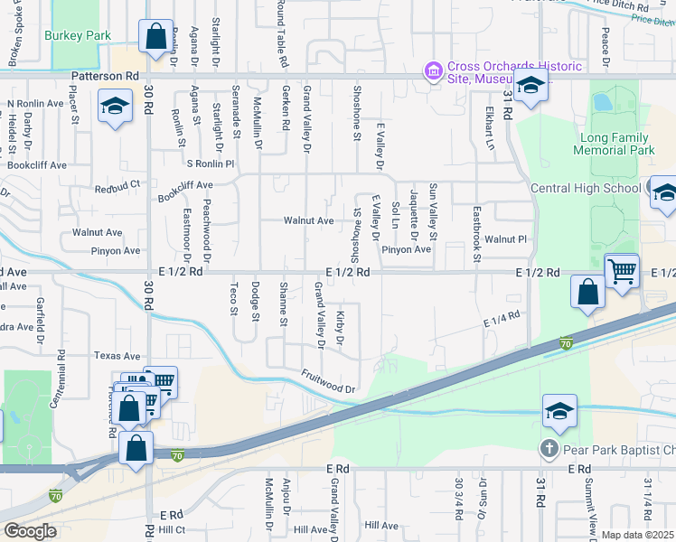 map of restaurants, bars, coffee shops, grocery stores, and more near 3049 East 1/2 Road in Grand Junction